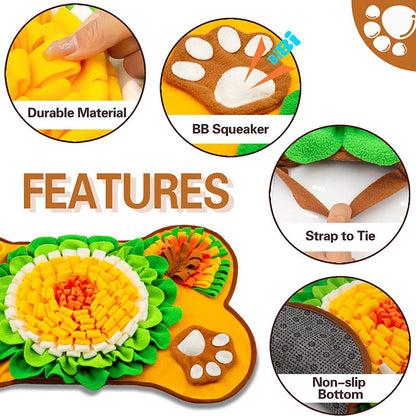 Interactive Dog Snuffle Mat Bone Shape 64x43cm - Slow Feeder & Foraging Puzzle Toy - Golden Yellow Fleece Nosework Pad for Anxiety Relief & Mental Stimulation - Image 7