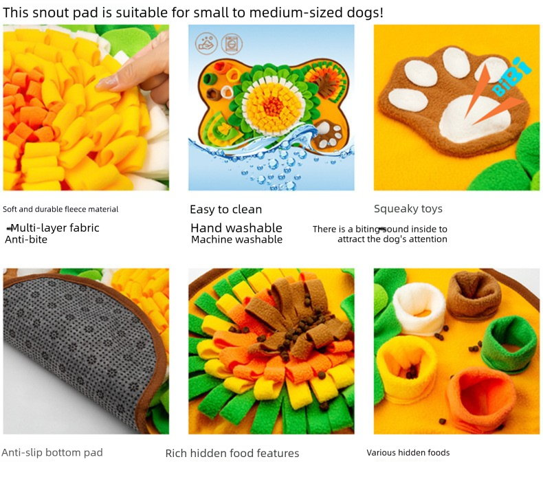 Interactive Dog Snuffle Mat Bone Shape 64x43cm - Slow Feeder & Foraging Puzzle Toy - Golden Yellow Fleece Nosework Pad for Anxiety Relief & Mental Stimulation - Image 9