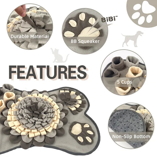 Interactive Dog Snuffle Mat Bone Shape Grey 64x43cm - Slow Feeder & Foraging Puzzle Toy - Washable Fleece Nosework Pad for Anxiety Relief & Mental Stimulation - Image 2