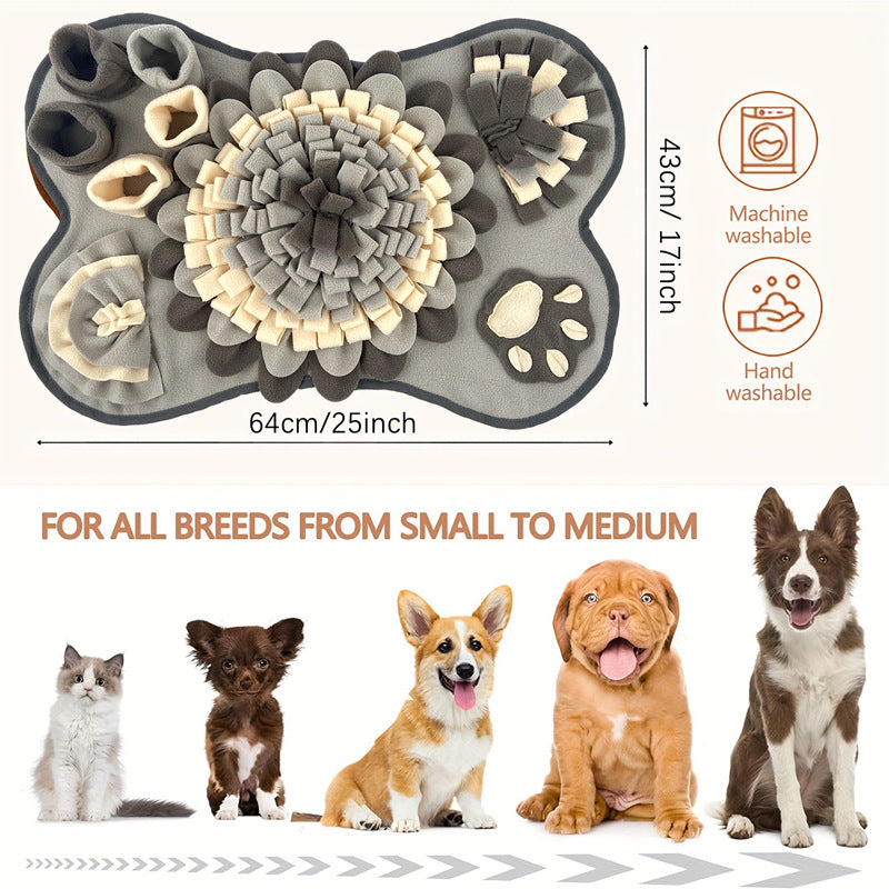 Interactive Dog Snuffle Mat Bone Shape Grey 64x43cm - Slow Feeder & Foraging Puzzle Toy - Washable Fleece Nosework Pad for Anxiety Relief & Mental Stimulation - Image 4