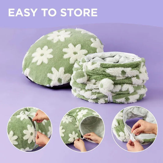2-in-1 Cat Tunnel Bed Purple Daisy 80cm - Plush Donut Pet Cave & Play Tube - Detachable Washable Cushion & Interactive Hanging Toy for Indoor Cats - Image 2