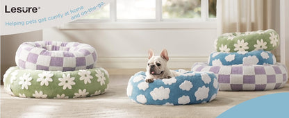 50cm Round Pet Bed Blue Sky & Clouds Design - Soft Plush Donut Cuddler for Small Dogs & Cats - Calming Anxiety Relief & All-Season Comfort - Image 5