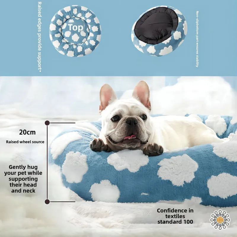 50cm Round Pet Bed Green Daisy Design - Soft Plush Donut Cuddler for Small Dogs & Cats - Calming Anxiety Relief & All-Season Comfort - Image 7