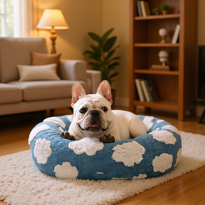 50cm Round Pet Bed Brown & White Checkerboard - Soft Plush Donut Cuddler for Small Dogs & Cats - Calming Anxiety Relief & All-Season Comfort - Image 3
