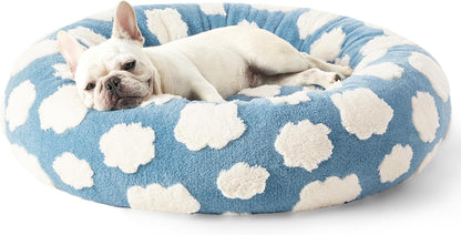 50cm Round Pet Bed Brown & White Checkerboard - Soft Plush Donut Cuddler for Small Dogs & Cats - Calming Anxiety Relief & All-Season Comfort - Image 4