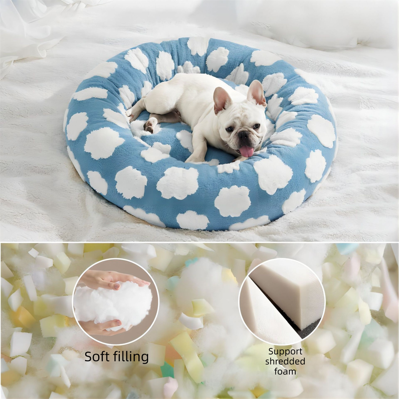 50cm Round Pet Bed Brown & White Checkerboard - Soft Plush Donut Cuddler for Small Dogs & Cats - Calming Anxiety Relief & All-Season Comfort - Image 6