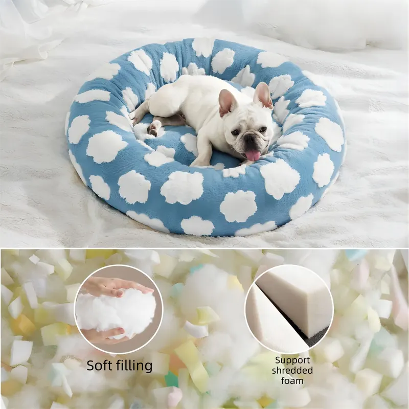 50cm Round Pet Bed Purple & White Checkerboard - Soft Plush Donut Cuddler for Small Dogs & Cats - Calming Anxiety Relief & All-Season Comfort - Image 6