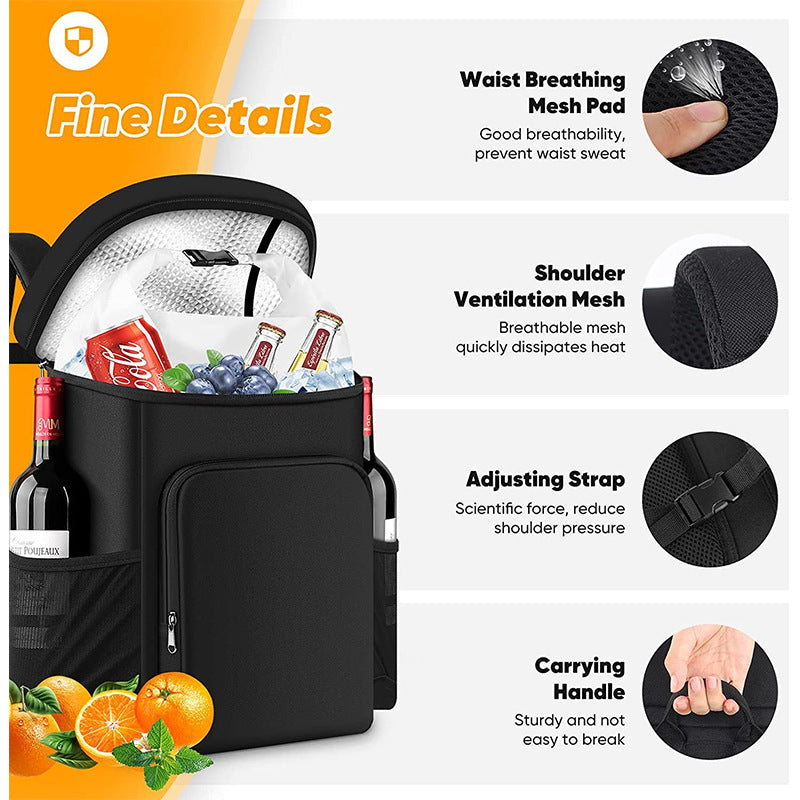 Large 45 Can Insulated Cooler Backpack for Picnic, Beach, and Camping in Australia - 36H Cooling, Waterproof Oxford Cloth, Black - Image 3