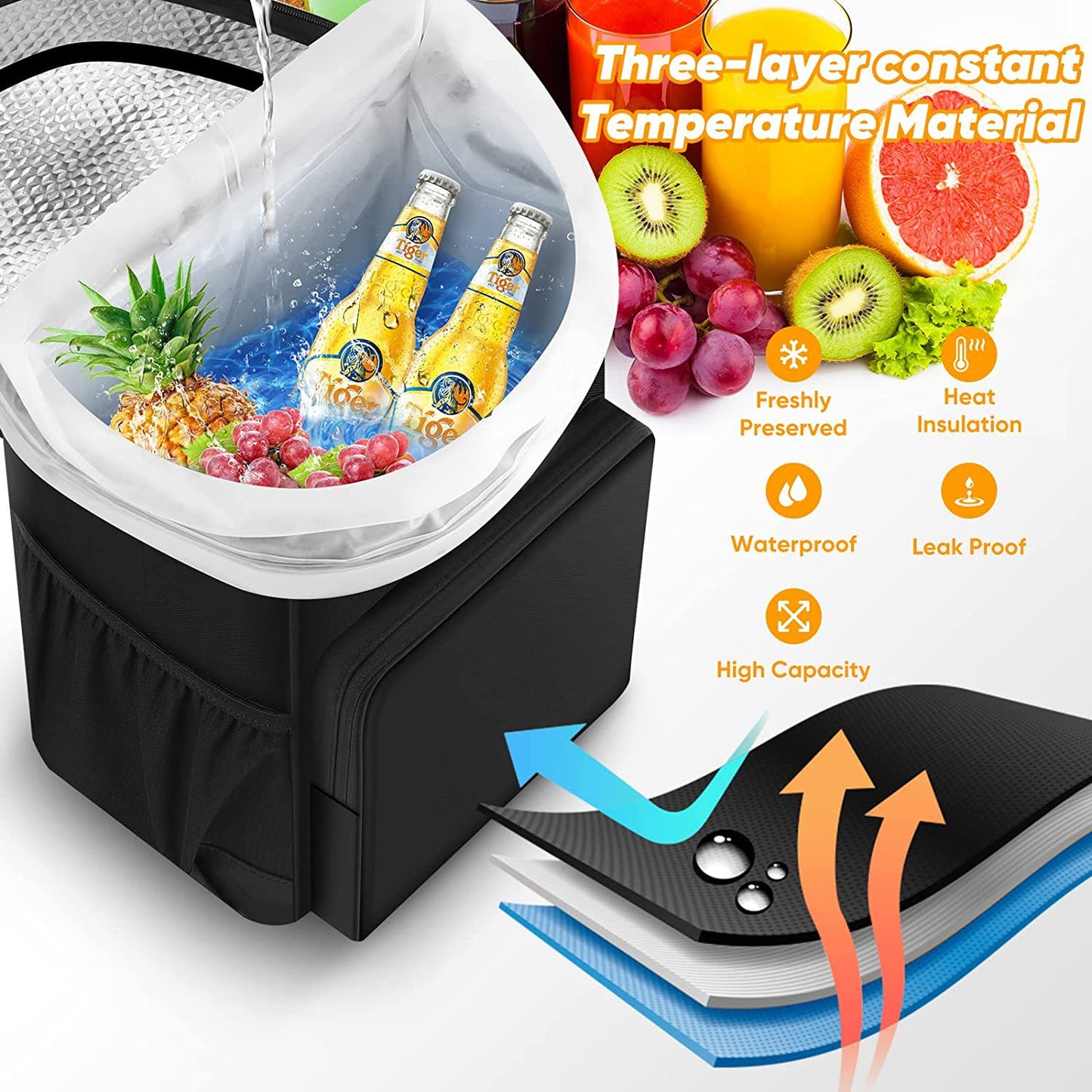 Large 45 Can Insulated Cooler Backpack for Picnic, Beach, and Camping in Australia - 36H Cooling, Waterproof Oxford Cloth, Black - Image 4