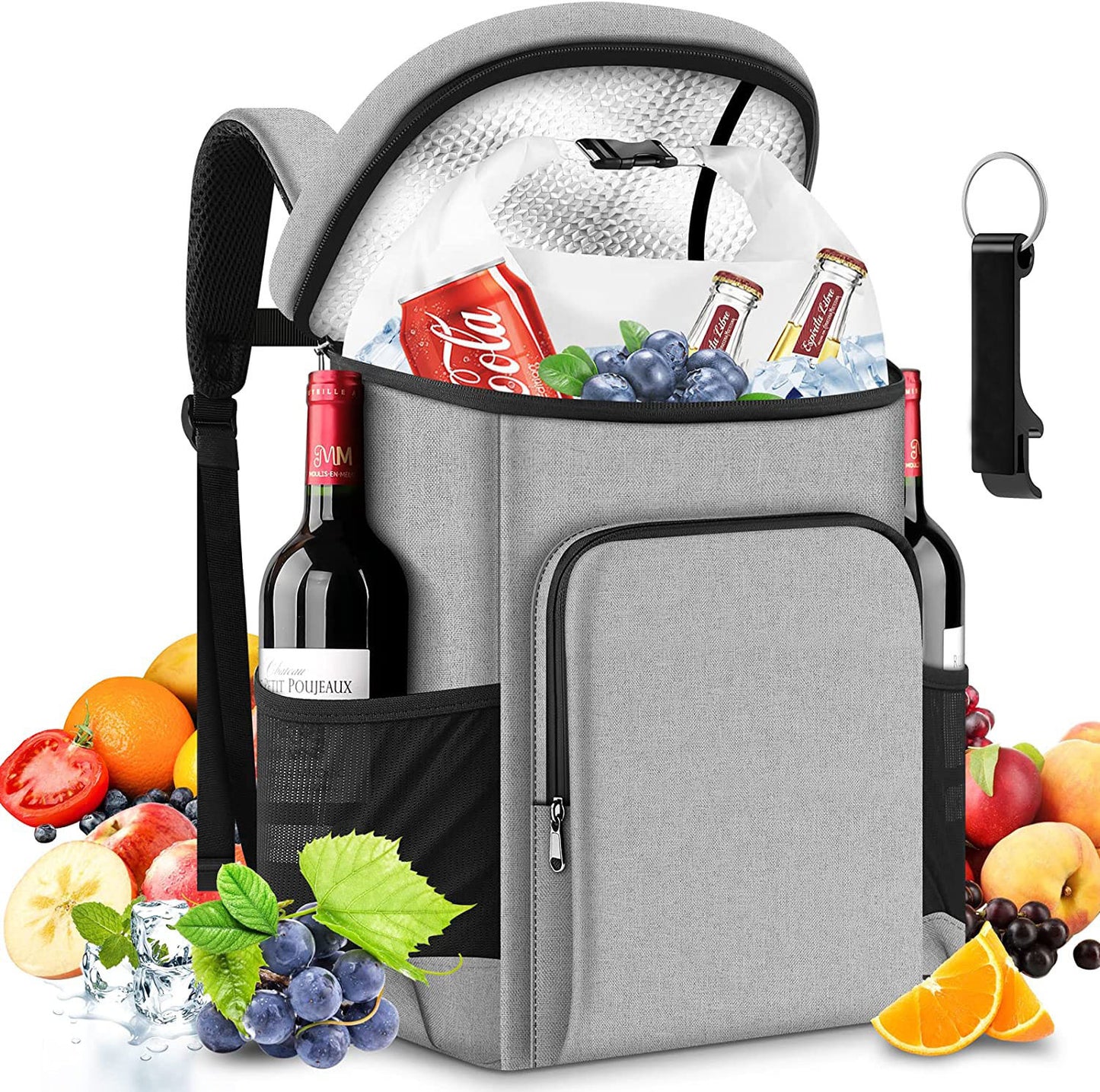 Large 45 Can Insulated Cooler Backpack for Picnic, Beach, and Camping in Australia - 36H Cooling, Waterproof Oxford Cloth, Gray