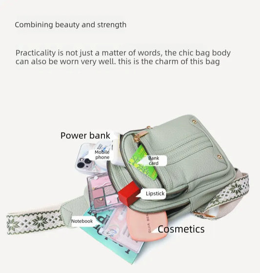 Women's Soft PU Leather Sling Bag Crossbody Chest Purse with Adjustable Boho Strap - Lightweight Multi-Pocket Shoulder Daypack for Travel & Daily Use - White - Image 2
