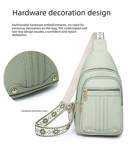 Women's Soft PU Leather Sling Bag Crossbody Chest Purse with Adjustable Boho Strap - Lightweight Multi-Pocket Shoulder Daypack for Travel & Daily Use - White - Image 3