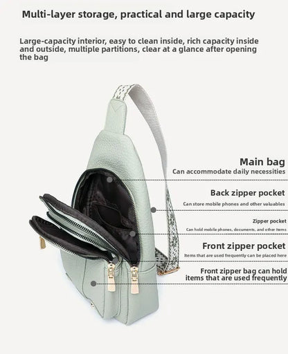 Women's Soft PU Leather Sling Bag Crossbody Chest Purse with Adjustable Boho Strap - Lightweight Multi-Pocket Shoulder Daypack for Travel & Daily Use - White - Image 5