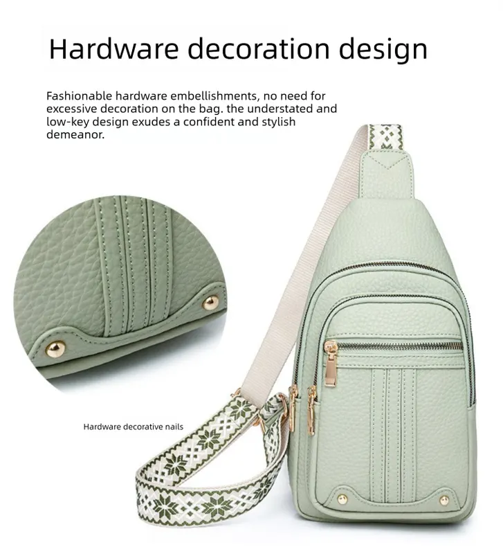 Women's Soft PU Leather Sling Bag Crossbody Chest Purse with Adjustable Boho Strap - Lightweight Multi-Pocket Shoulder Daypack for Travel & Daily Use - Red - Image 3