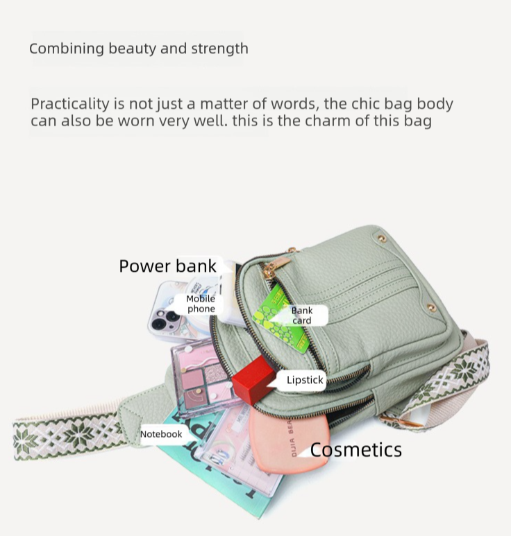 Women's Soft PU Leather Sling Bag Crossbody Chest Purse with Adjustable Boho Strap - Lightweight Multi-Pocket Shoulder Daypack for Travel & Daily Use - Light green - Image 2