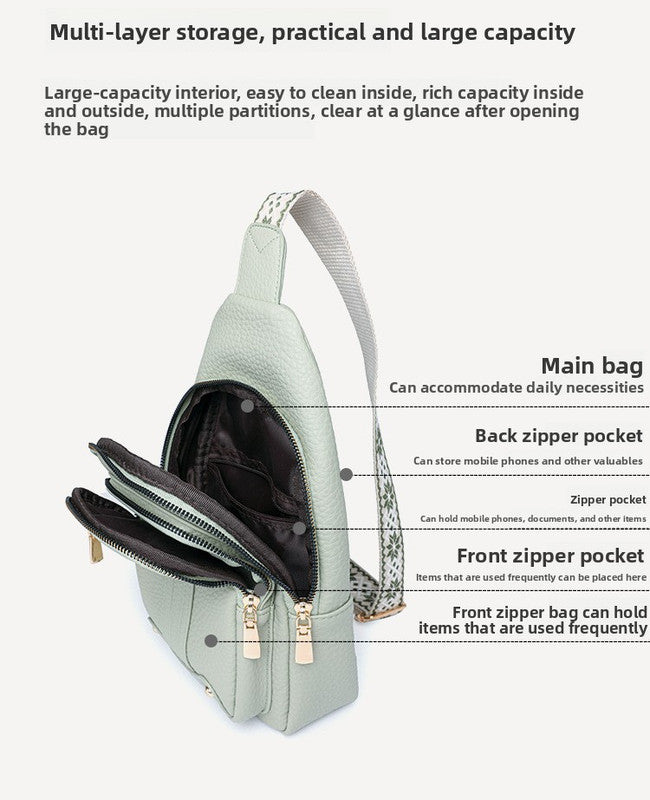 Women's Soft PU Leather Sling Bag Crossbody Chest Purse with Adjustable Boho Strap - Lightweight Multi-Pocket Shoulder Daypack for Travel & Daily Use - Light green - Image 5