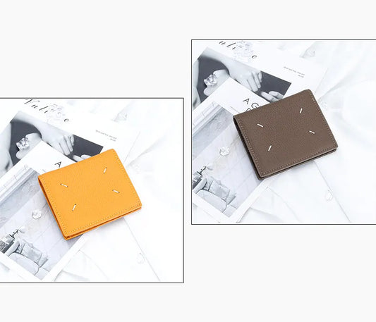 Women's Genuine Leather Bi-fold Wallet - Slim Short Purse with Coin Pocket & RFID Blocking - Soft Cowhide Minimalist Card Holder - Yellow - Image 9