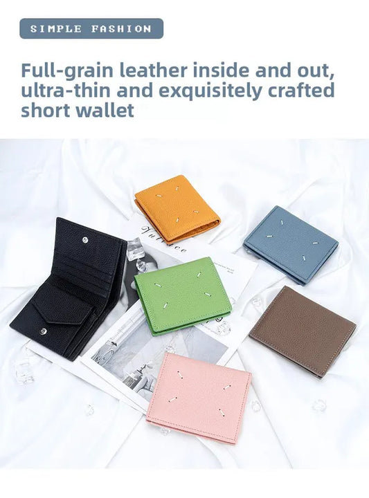 Women's Genuine Leather Bi-fold Wallet - Slim Short Purse with Coin Pocket & RFID Blocking - Soft Cowhide Minimalist Card Holder - Khaki - Image 6
