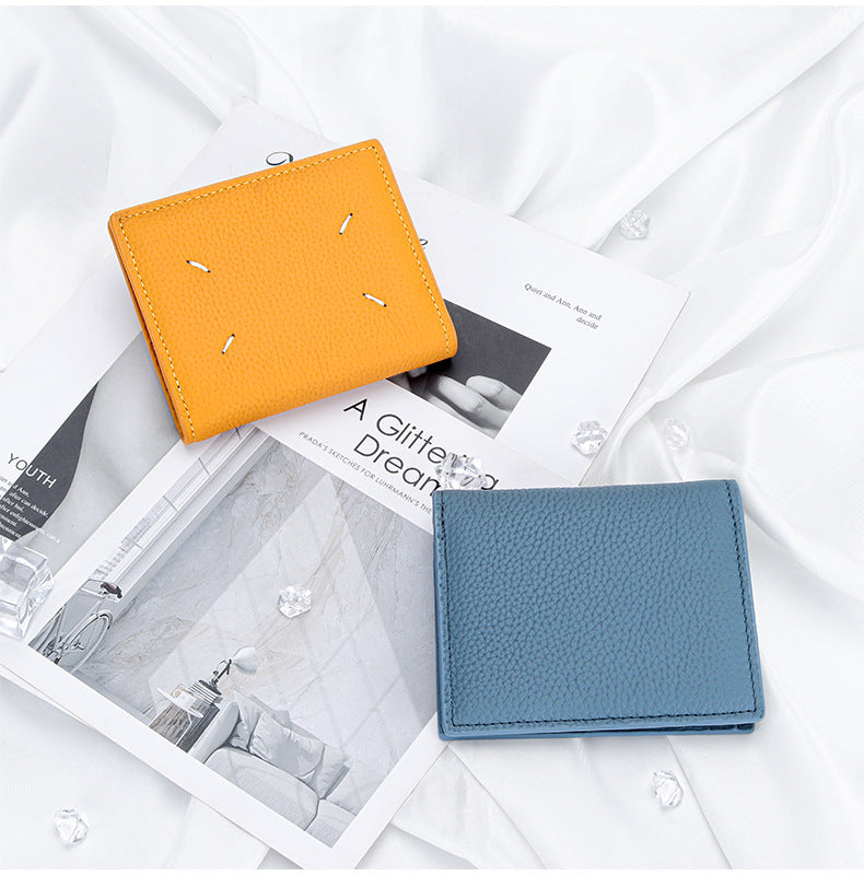 Women's Genuine Leather Bi-fold Wallet - Slim Short Purse with Coin Pocket & RFID Blocking - Soft Cowhide Minimalist Card Holder - Blue - Image 7