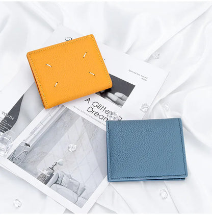 Women's Genuine Leather Bi-fold Wallet - Slim Short Purse with Coin Pocket & RFID Blocking - Soft Cowhide Minimalist Card Holder - Blue - Image 7