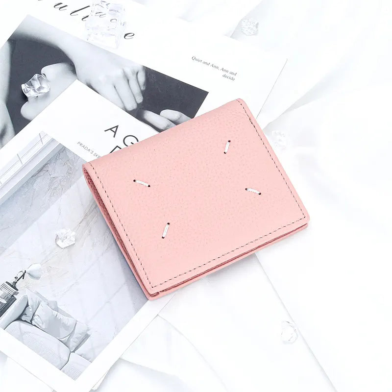 Women's Genuine Leather Bi-fold Wallet - Slim Short Purse with Coin Pocket & RFID Blocking - Soft Cowhide Minimalist Card Holder - Pink