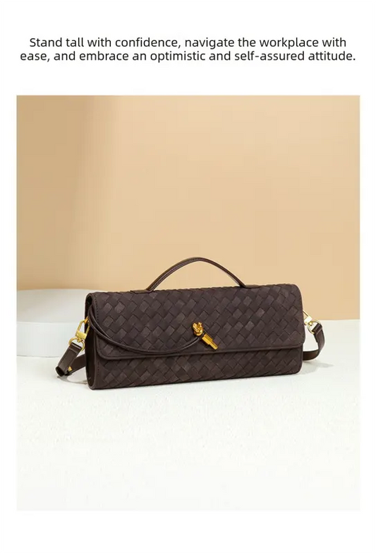 Retro Woven Baguette Handbag for Women Suede Texture PU Leather Shoulder Crossbody Bag Elegant Evening Clutch Olive green - Image 3