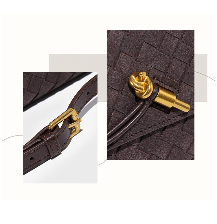 Retro Woven Baguette Handbag for Women Suede Texture PU Leather Shoulder Crossbody Bag Elegant Evening Clutch Black - Image 9