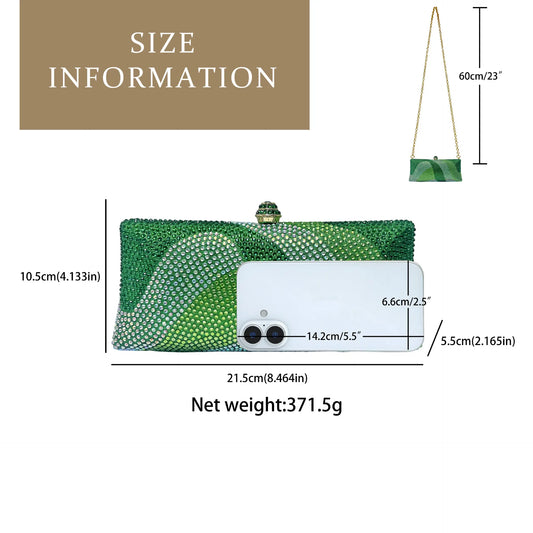 Luxury Green Rhinestone Evening Clutch Bag Women Crystal Sparkle Formal Purse with Chain Strap for Wedding Party Prom - Image 2