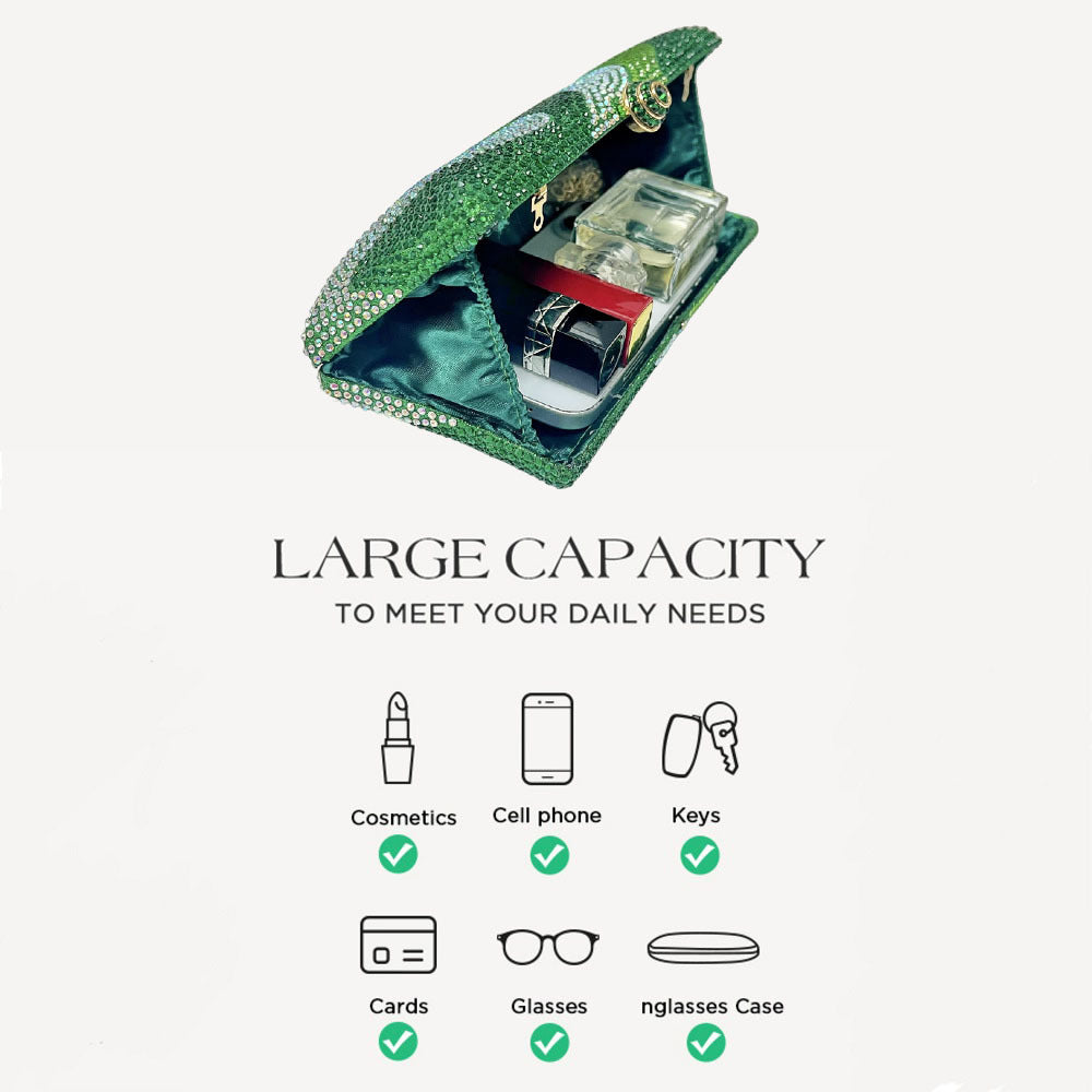 Luxury Green Rhinestone Evening Clutch Bag Women Crystal Sparkle Formal Purse with Chain Strap for Wedding Party Prom - Image 3