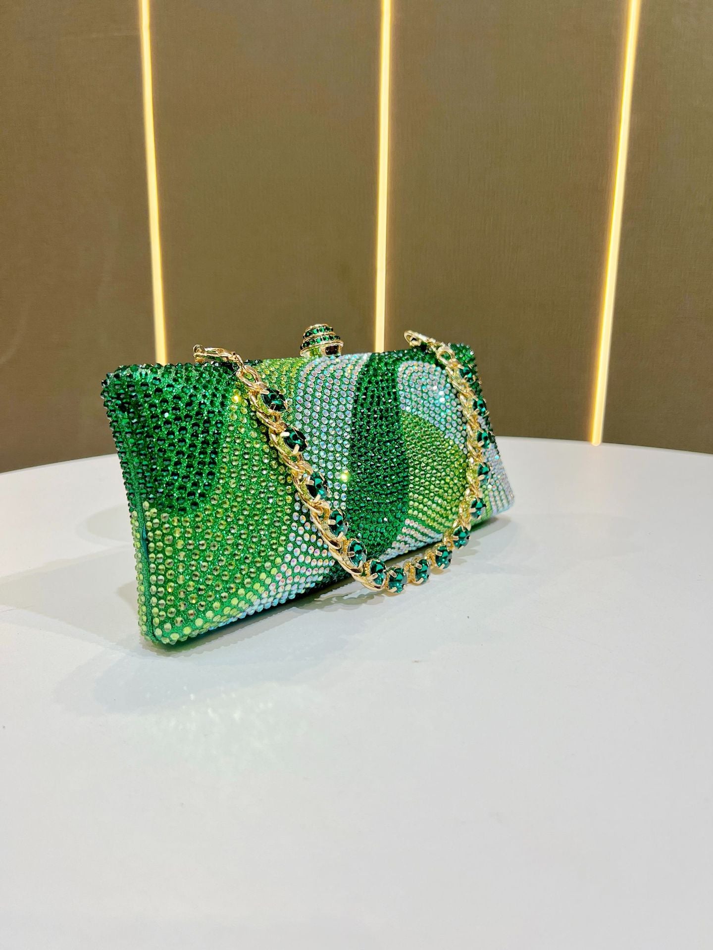 Luxury Green Rhinestone Evening Clutch Bag Women Crystal Sparkle Formal Purse with Chain Strap for Wedding Party Prom - Image 5
