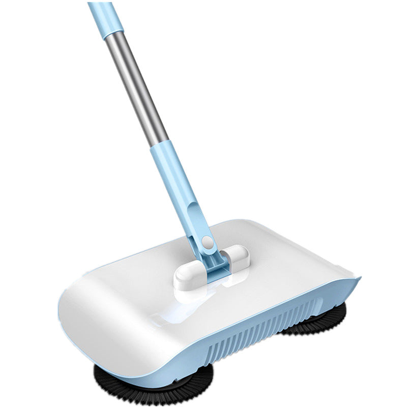 2-in-1 Manual Push Sweeper & Mop with Two Original Clothes - Handheld Floor Cleaner with Sealed Dustbin - Lightweight Cordless Design for Hardwood, Tile, and Marble Floors - Blue