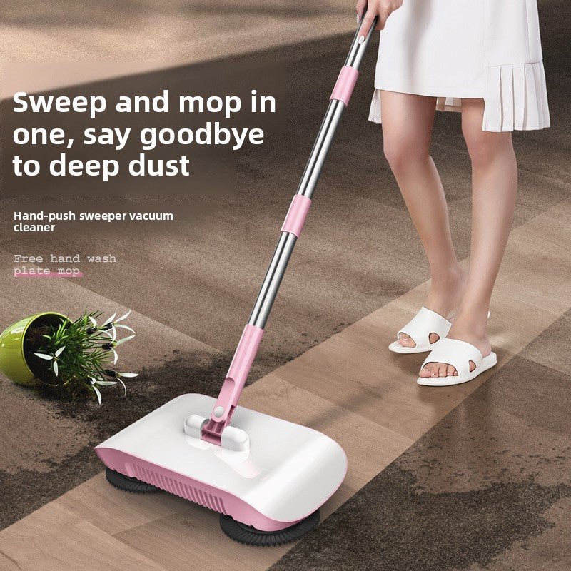 2-in-1 Manual Push Sweeper & Mop with Three Original Clothes - Handheld Floor Cleaner with Sealed Dustbin - Lightweight Cordless Design for Hardwood, Tile, and Marble Floors - Blue - Image 2
