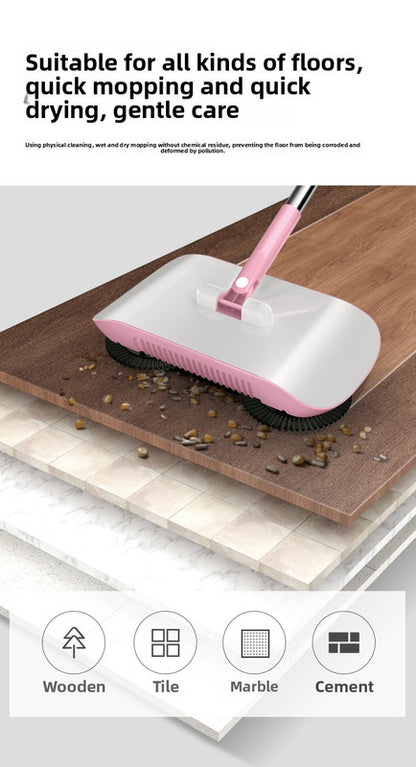 2-in-1 Manual Push Sweeper & Mop with Three Original Clothes - Handheld Floor Cleaner with Sealed Dustbin - Lightweight Cordless Design for Hardwood, Tile, and Marble Floors - Blue - Image 4