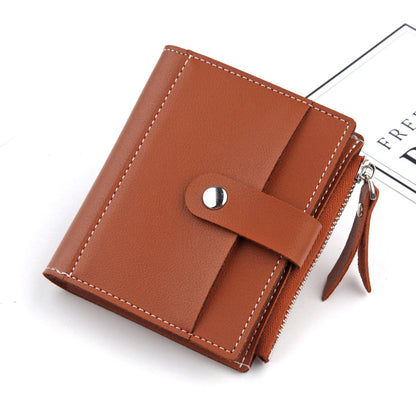 Women's Small Wallet PU Leather Card Holder with Zipper Coin Pocket - Brown Short Purse with 9 Card Slots & ID Window - Compact Bifold Design for Ladies