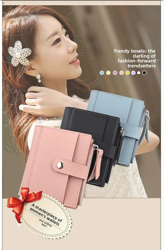 Women's Small Wallet PU Leather Card Holder with Zipper Coin Pocket - Pink Short Purse with 9 Card Slots & ID Window - Compact Bifold Design for Ladies - Image 2