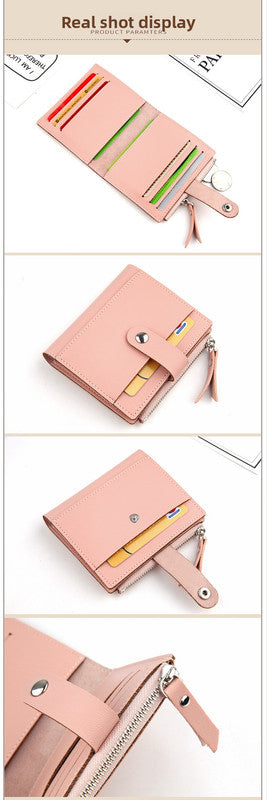Women's Small Wallet PU Leather Card Holder with Zipper Coin Pocket - Pink Short Purse with 9 Card Slots & ID Window - Compact Bifold Design for Ladies - Image 6