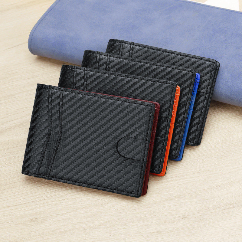 RFID Blocking Slim Bifold Wallet for Men - Carbon Fiber Texture PU Leather Card Holder with ID Window - Minimalist Front Pocket Purse - Black - Image 5