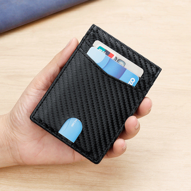 RFID Blocking Slim Bifold Wallet for Men - Carbon Fiber Texture PU Leather Card Holder with ID Window - Minimalist Front Pocket Purse - Black - Image 6