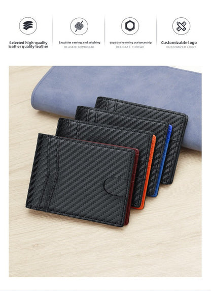 RFID Blocking Slim Bifold Wallet for Men - Carbon Fiber Texture PU Leather Card Holder with ID Window - Minimalist Front Pocket Purse - Blue - Image 7