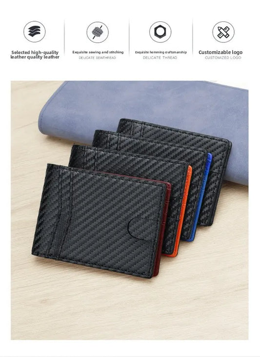 RFID Blocking Slim Bifold Wallet for Men - Carbon Fiber Texture PU Leather Card Holder with ID Window - Minimalist Front Pocket Purse - Blue - Image 7