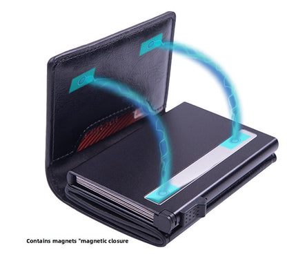 RFID Blocking Pop-Up Card Wallet with AirTag Holder - Crazy Horse Leather Style Aluminium Smart Wallet - Automatic Slider with Cash Slot - Vintage Black (AirTag Not Included) - Image 5