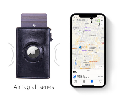 RFID Blocking Pop-Up Card Wallet with AirTag Holder - Automatic Slider Aluminium Smart Case with Cash Compartment - Slim Minimalist Apricot Leather Design (AirTag Not Included) - Image 6