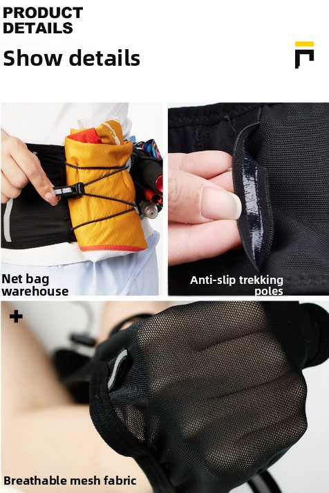 WRELS Trail Running Waist Belt - Lightweight Mesh Hydration Pack with Trekking Pole Holder - Anti-Bounce Phone Storage for Marathon & Hiking - Gray Size M (74-86cm) - Image 8