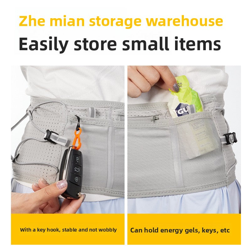 WRELS Trail Running Waist Belt - Lightweight Mesh Hydration Pack with Trekking Pole Holder - Anti-Bounce Phone Storage for Marathon & Hiking - Gray Size L (85-110cm) - Image 9