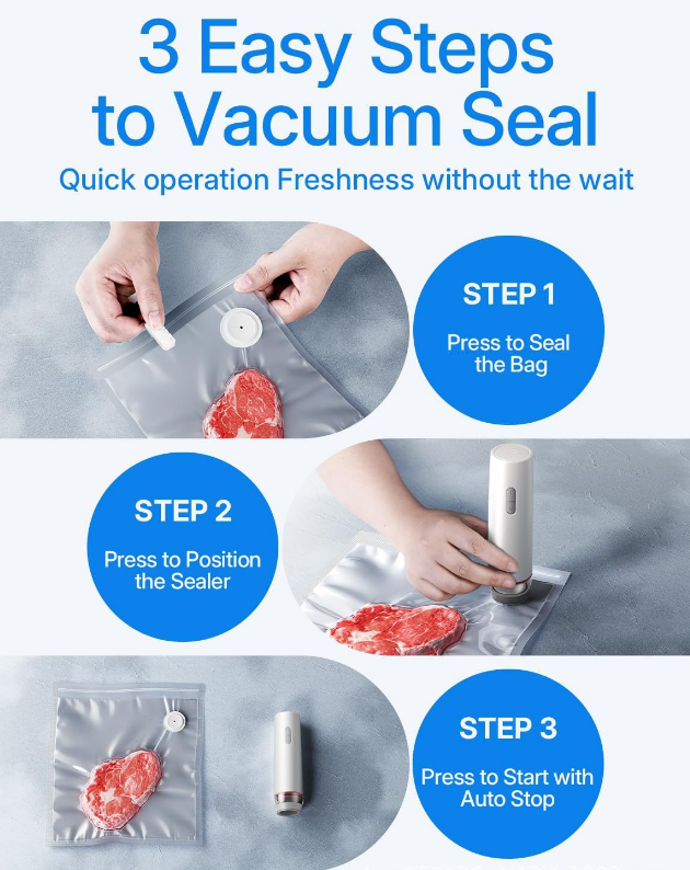 Portable Handheld Vacuum Sealer - Wireless Rechargeable Food Saver Pump - Compact Electric Kitchen Gadget for Meal Prep & Sous Vide - Black - Image 5