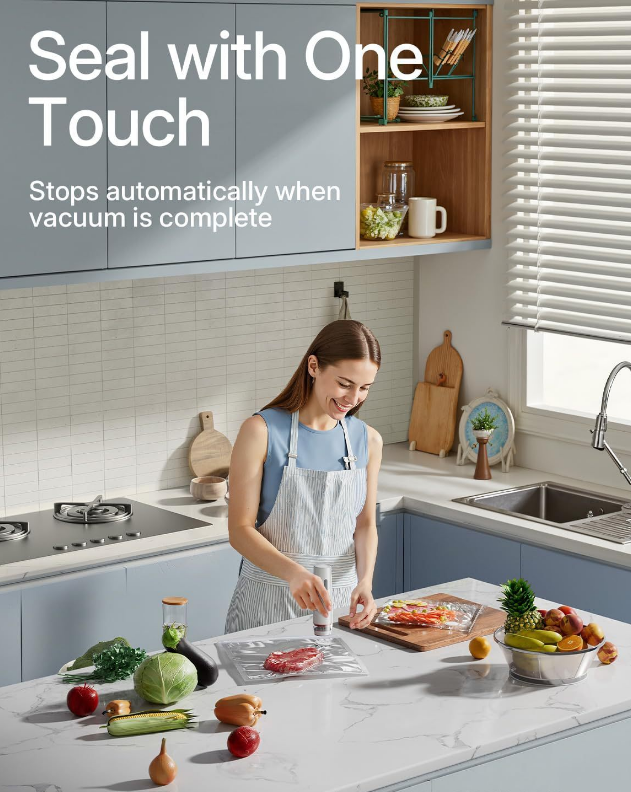 Portable Handheld Vacuum Sealer - Wireless Rechargeable Food Saver Pump - Compact Electric Kitchen Gadget for Meal Prep & Sous Vide - White - Image 5