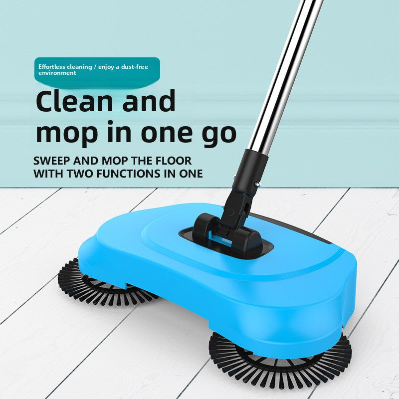 3-in-1 Hand Push Floor Sweeper - Manual Spinning Broom, Dustpan & Mop Combo - Silent Non-Electric Cleaning for Hardwood & Tiles - Lightweight Sky Blue - Image 2