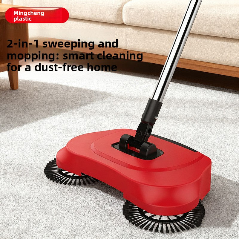 3-in-1 Hand Push Floor Sweeper - Manual Spinning Broom, Dustpan & Mop Combo - Silent Non-Electric Cleaning for Hardwood & Tiles - Lightweight Sky Blue - Image 3