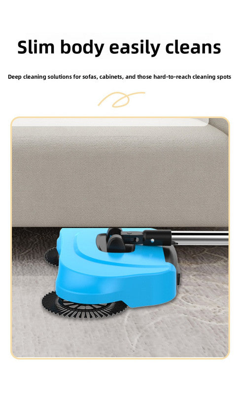 3-in-1 Hand Push Floor Sweeper - Manual Spinning Broom, Dustpan & Mop Combo - Silent Non-Electric Cleaning for Hardwood & Tiles - Lightweight Sky Blue - Image 4