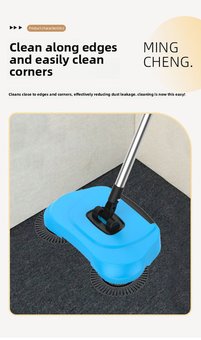 3-in-1 Hand Push Floor Sweeper - Manual Spinning Broom, Dustpan & Mop Combo - Silent Non-Electric Cleaning for Hardwood & Tiles - Lightweight Sky Blue - Image 5